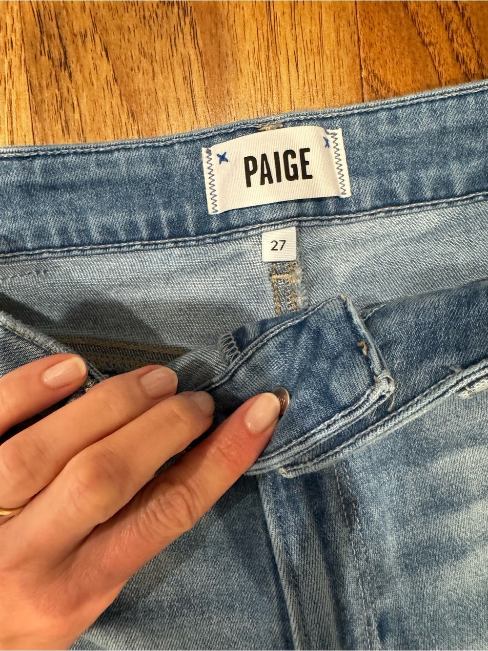 PAIGE Light Blue Raw-Hem Wide Leg Jeans - Picture 7 of 16